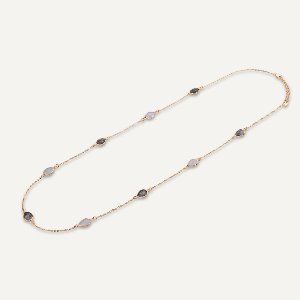 Long Moonstone & Labradorite Multi Crystal Necklace In Gold-Tone