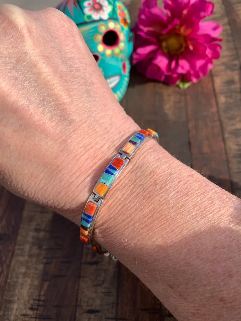 Multi Color Inlay Link Bracelet