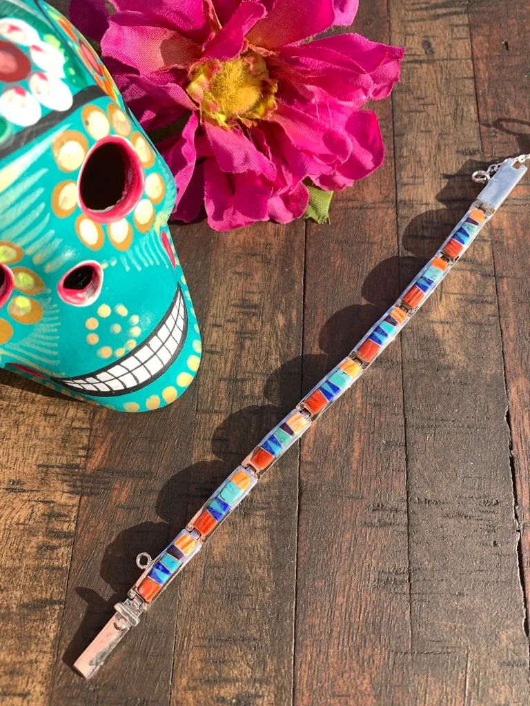 Multi Color Inlay Link Bracelet