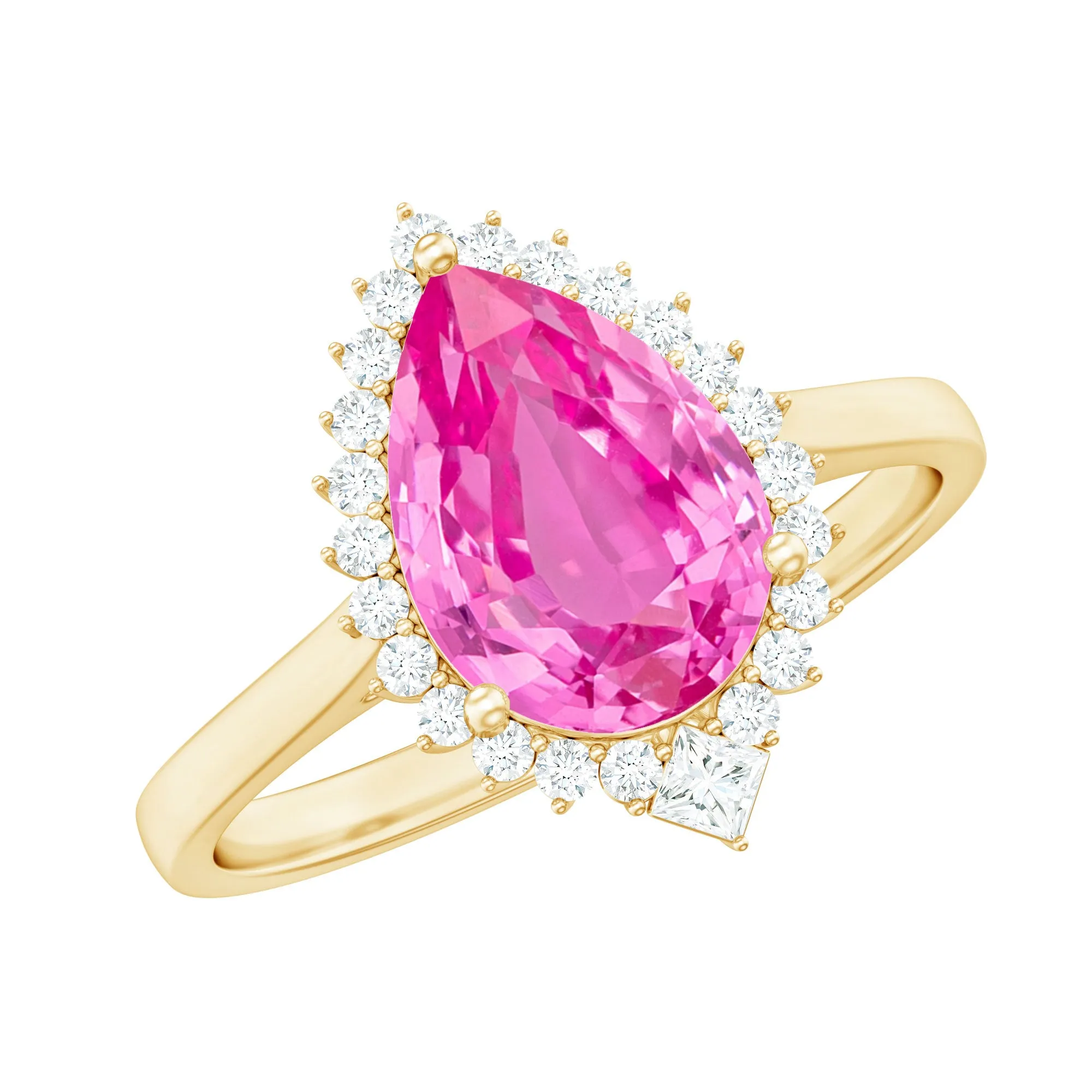 Pear Created Pink Sapphire Cocktail Halo Ring with Diamond