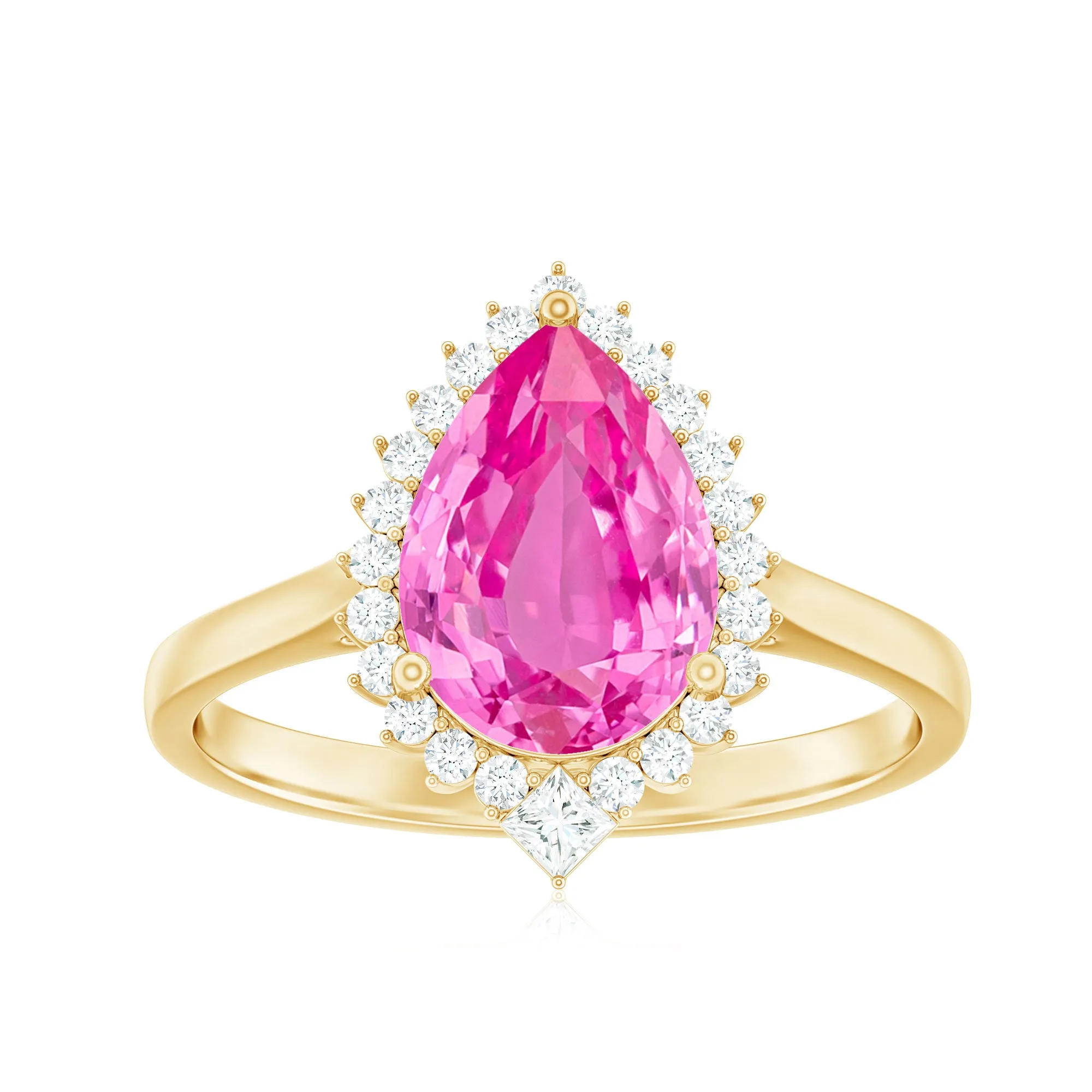 Pear Created Pink Sapphire Cocktail Halo Ring with Diamond