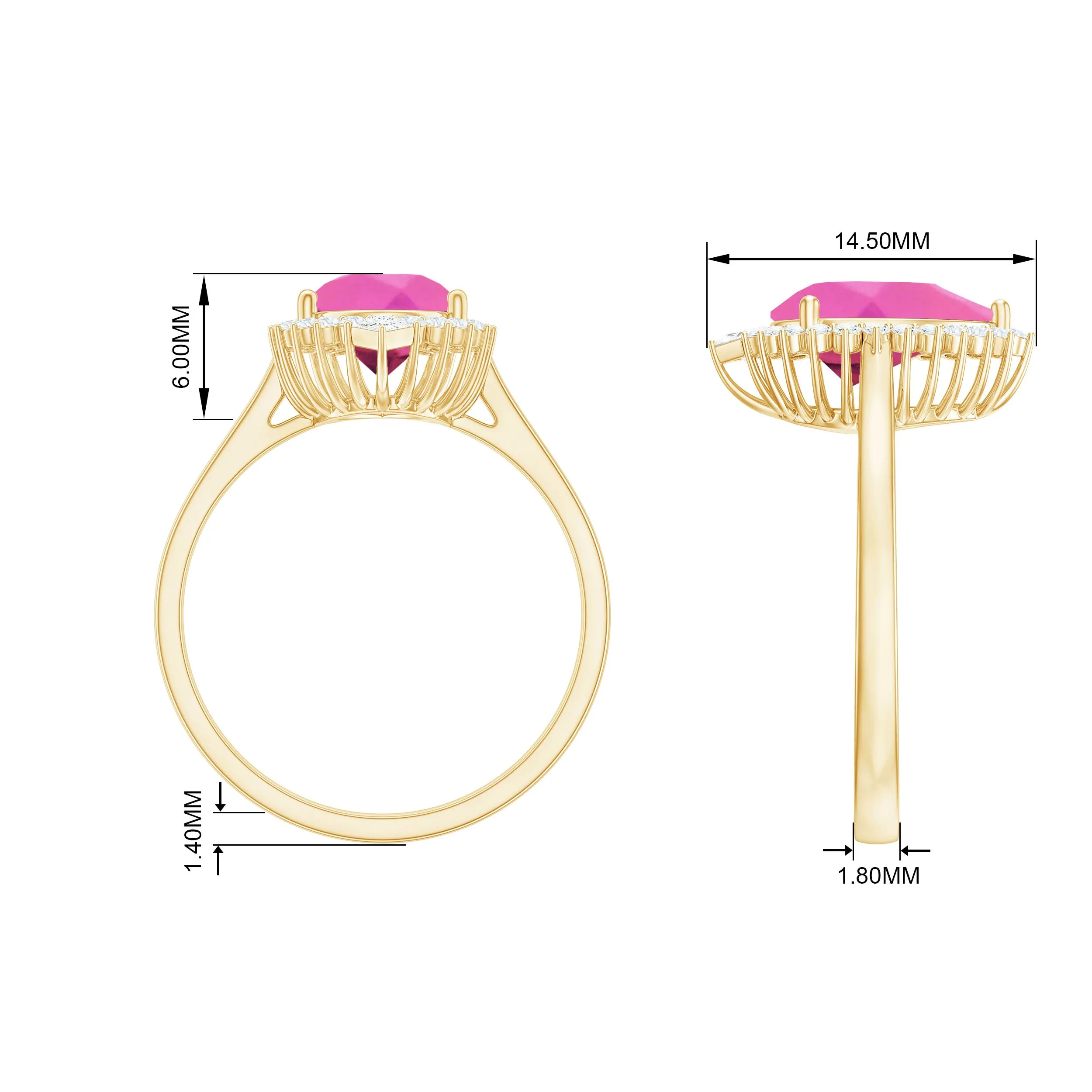 Pear Created Pink Sapphire Cocktail Halo Ring with Diamond