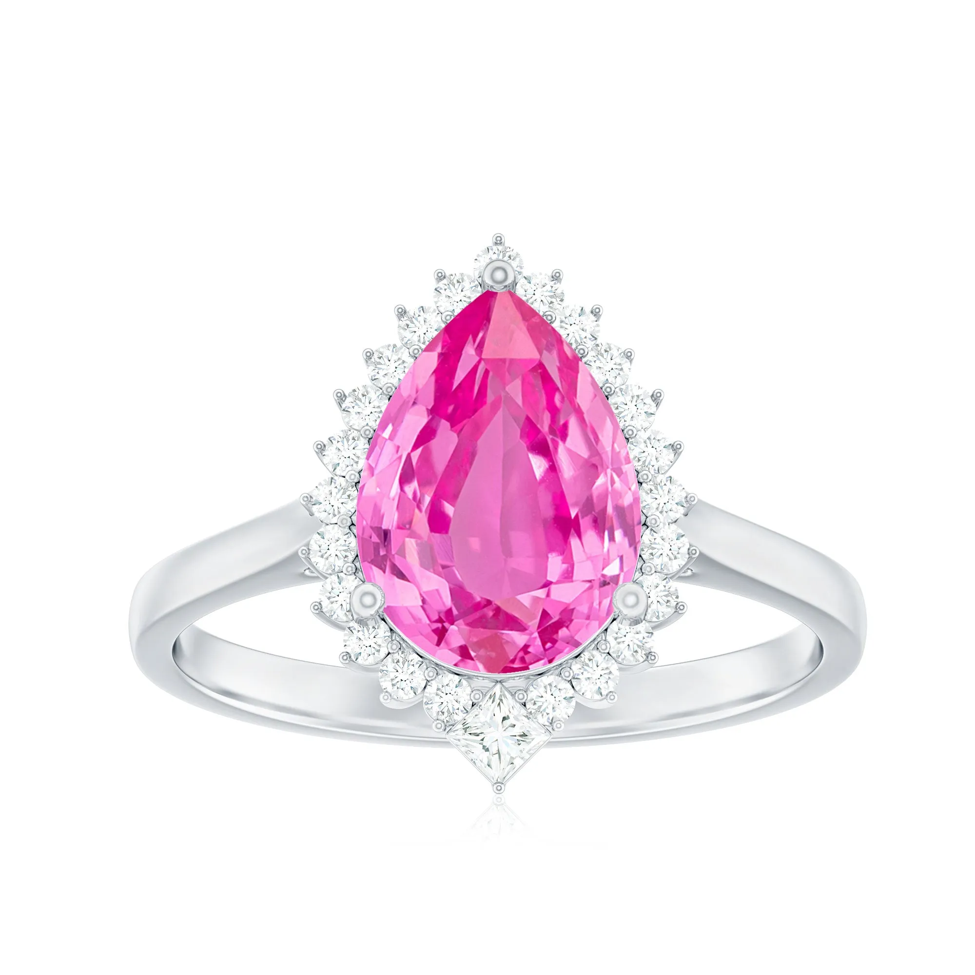 Pear Created Pink Sapphire Cocktail Halo Ring with Diamond