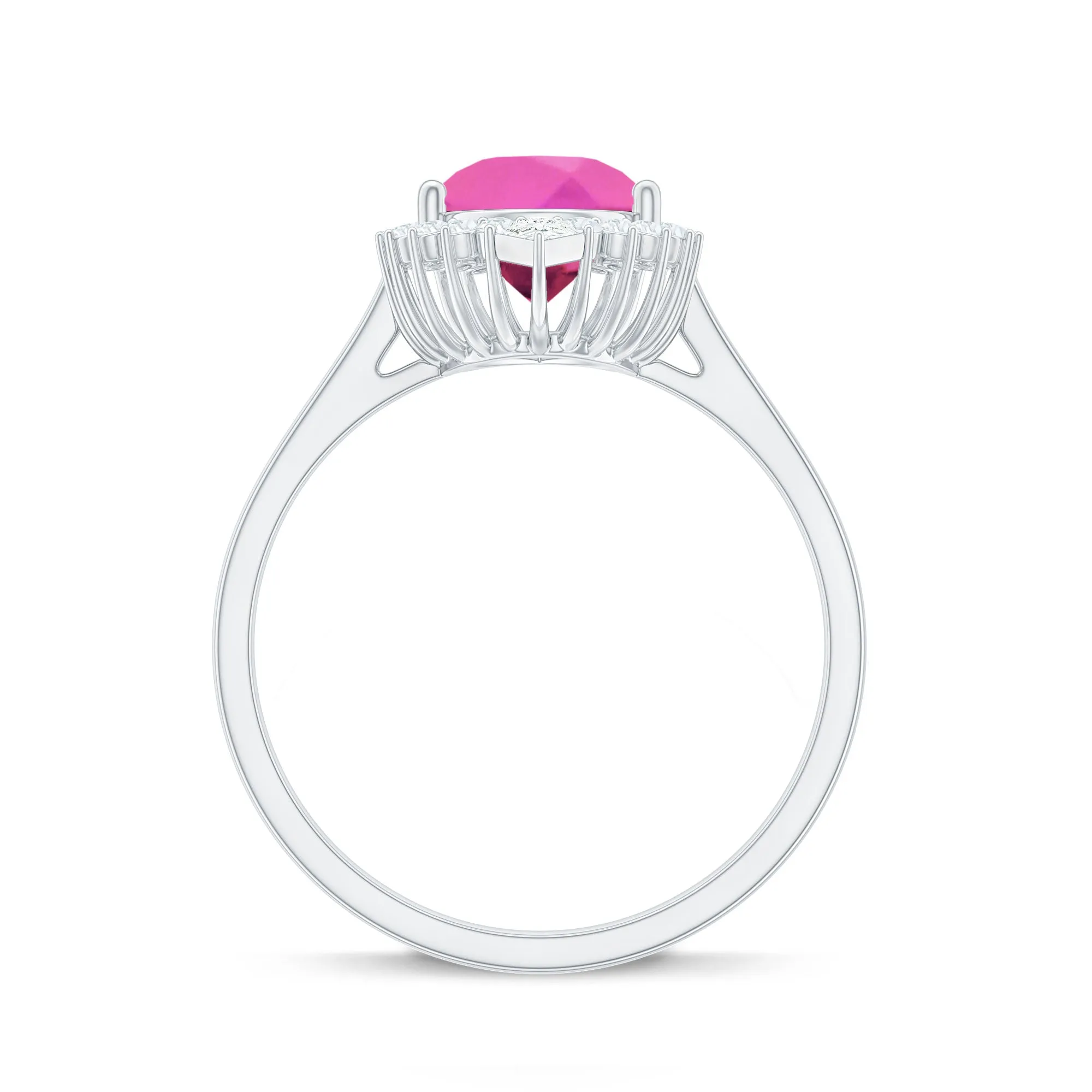Pear Created Pink Sapphire Cocktail Halo Ring with Diamond