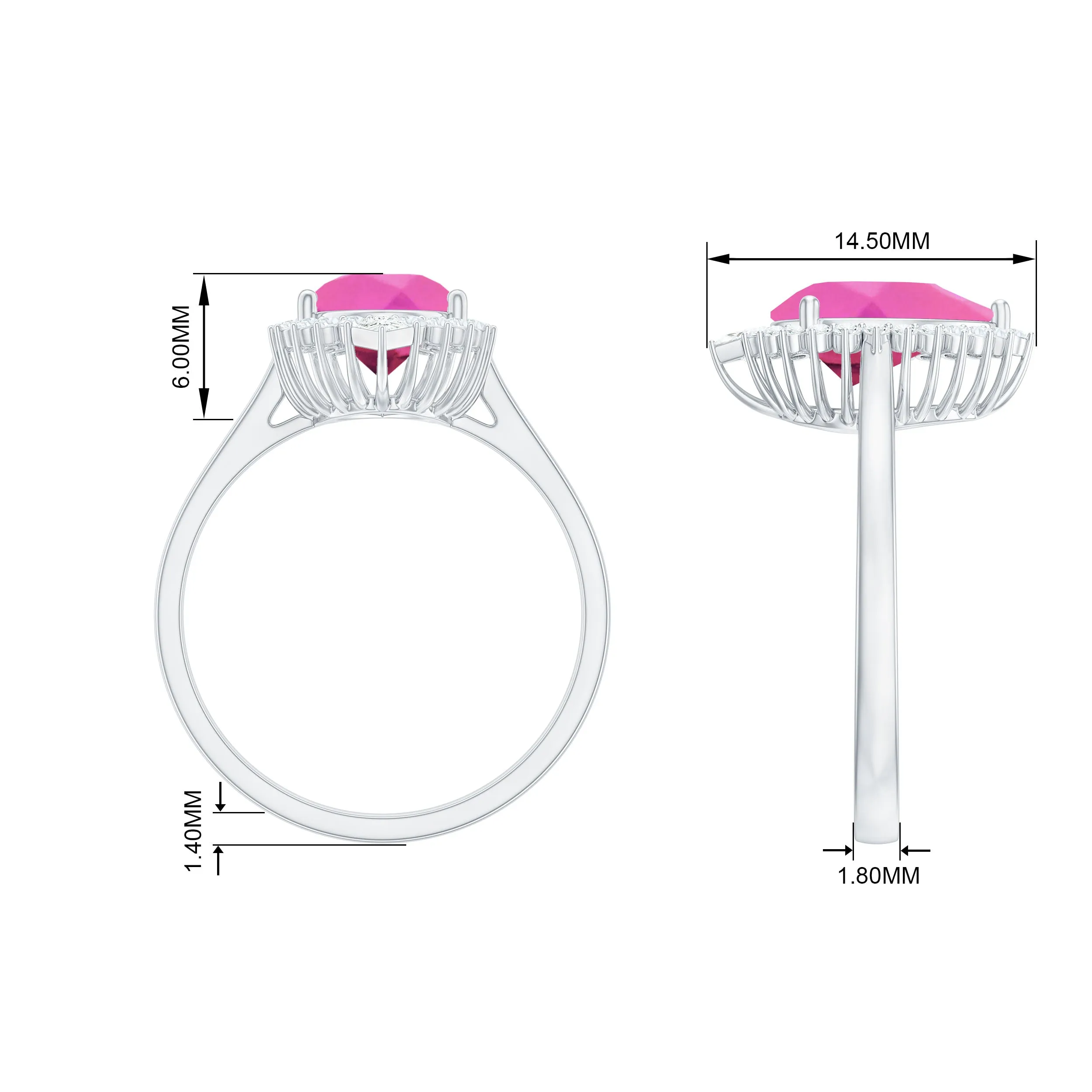Pear Created Pink Sapphire Cocktail Halo Ring with Diamond