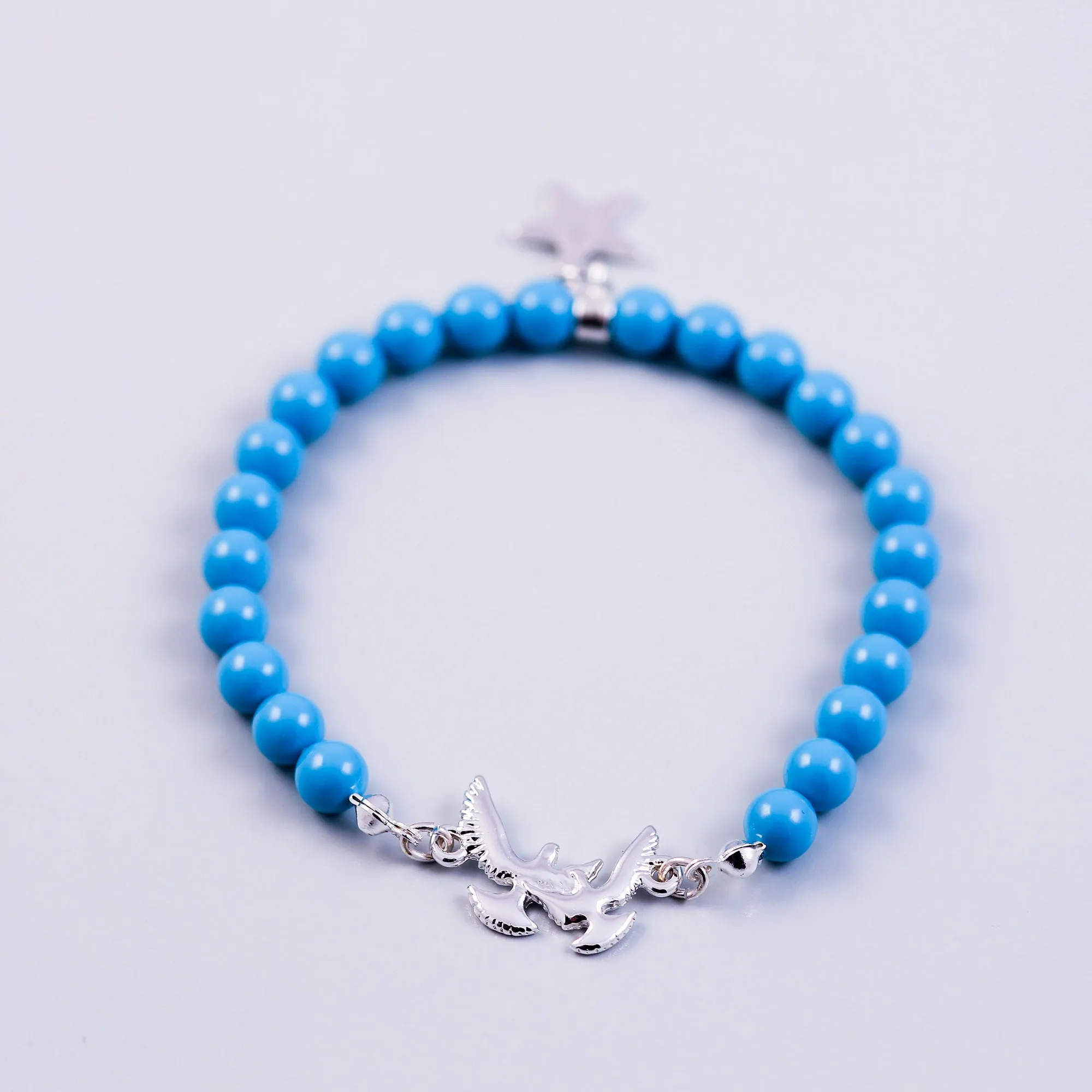 Pearl Bracelet Bird Detail Silver & Turquoise