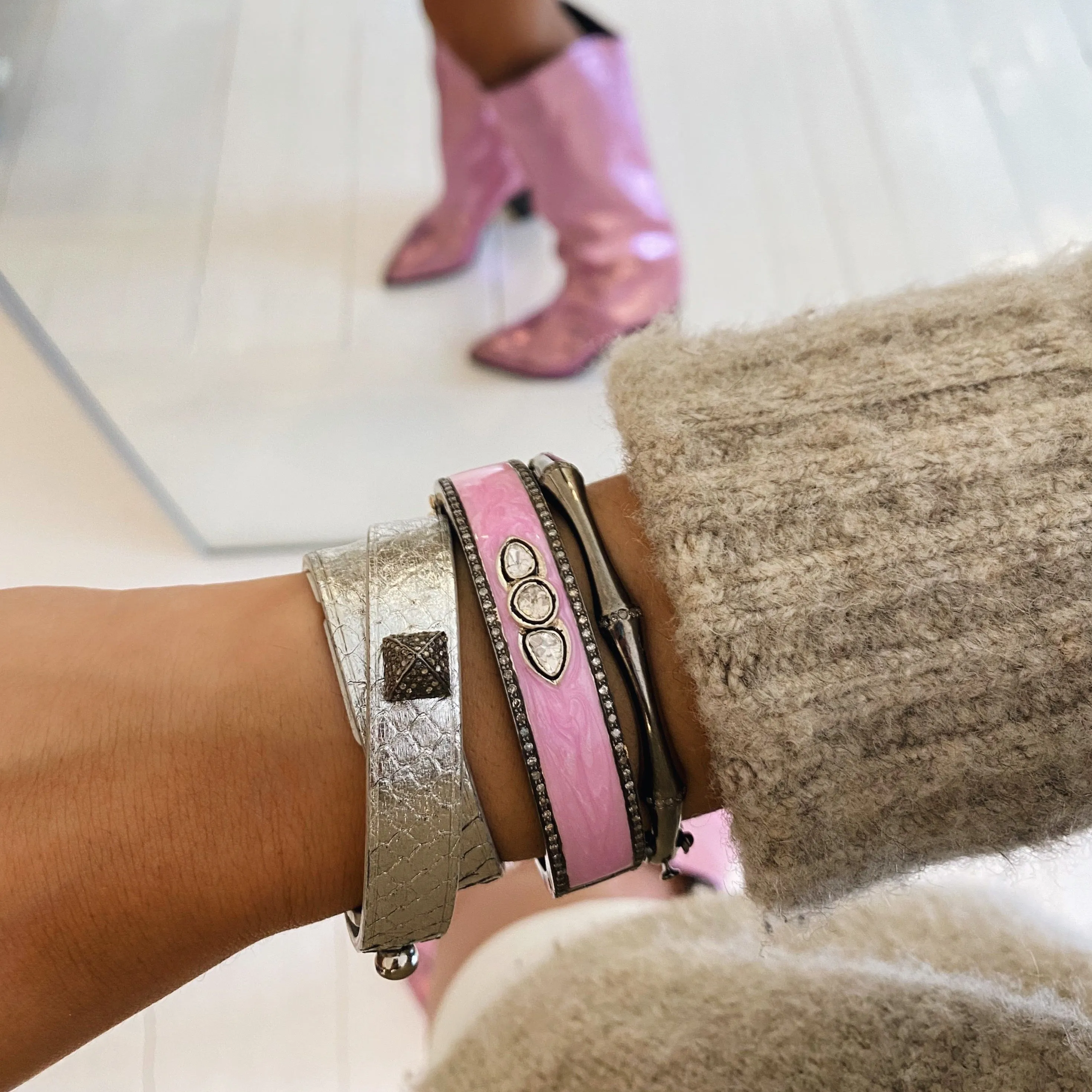 Pearl Rose Enamel Bracelets