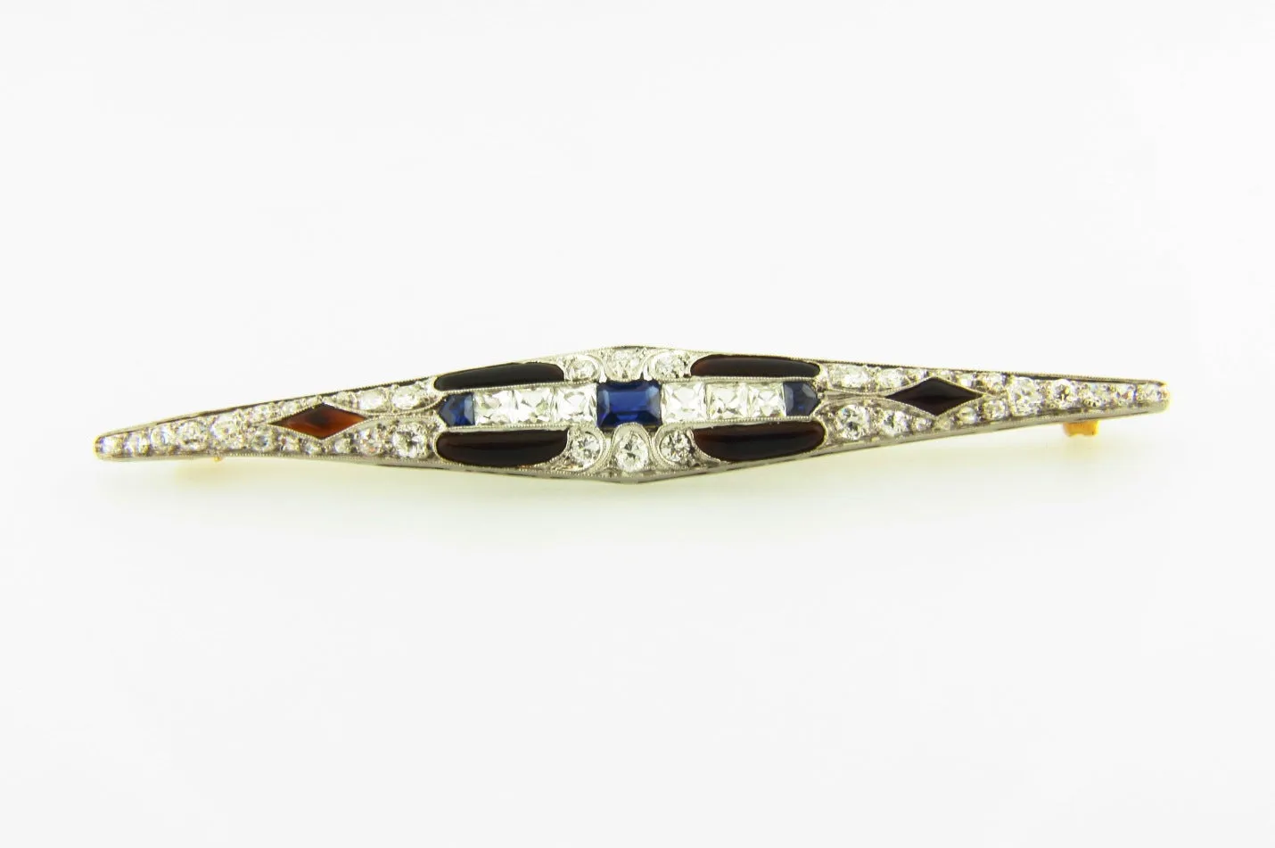Platinum Diamond, Sapphire, and Onyx Brooch