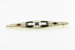 Platinum Diamond, Sapphire, and Onyx Brooch