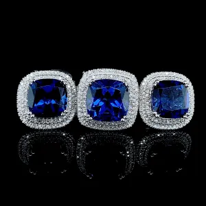 PREORDER | Blue Sapphire Cushion Gemstones Diamond Set 14kt