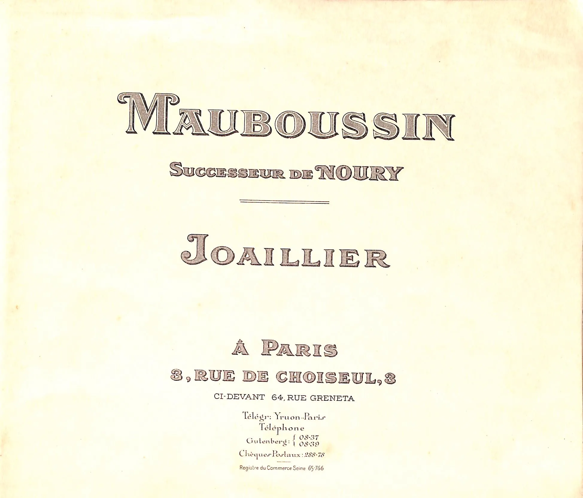 "Mauboussin. Successeur De Noury. Joaillier A Paris" 1925