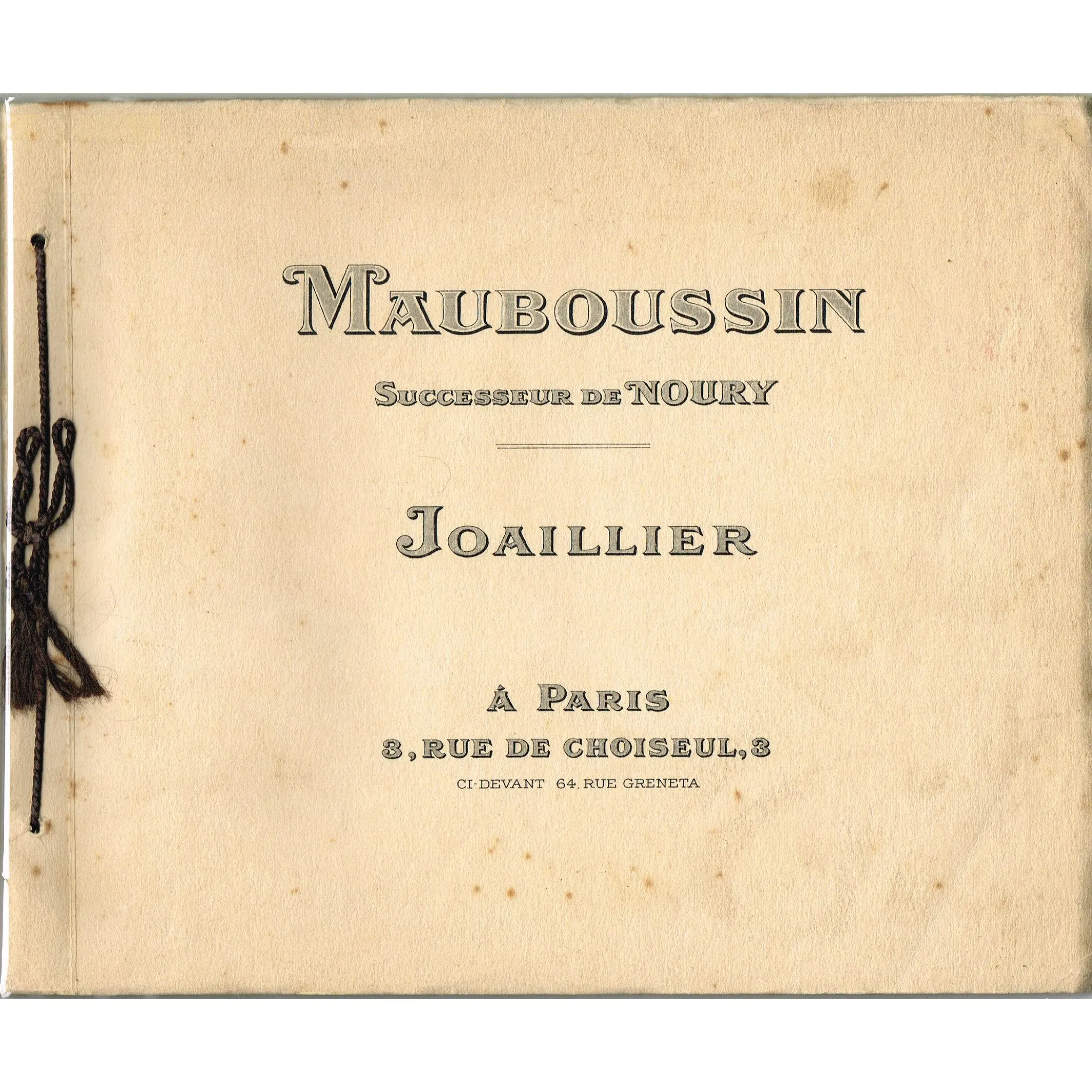 "Mauboussin. Successeur De Noury. Joaillier A Paris" 1925