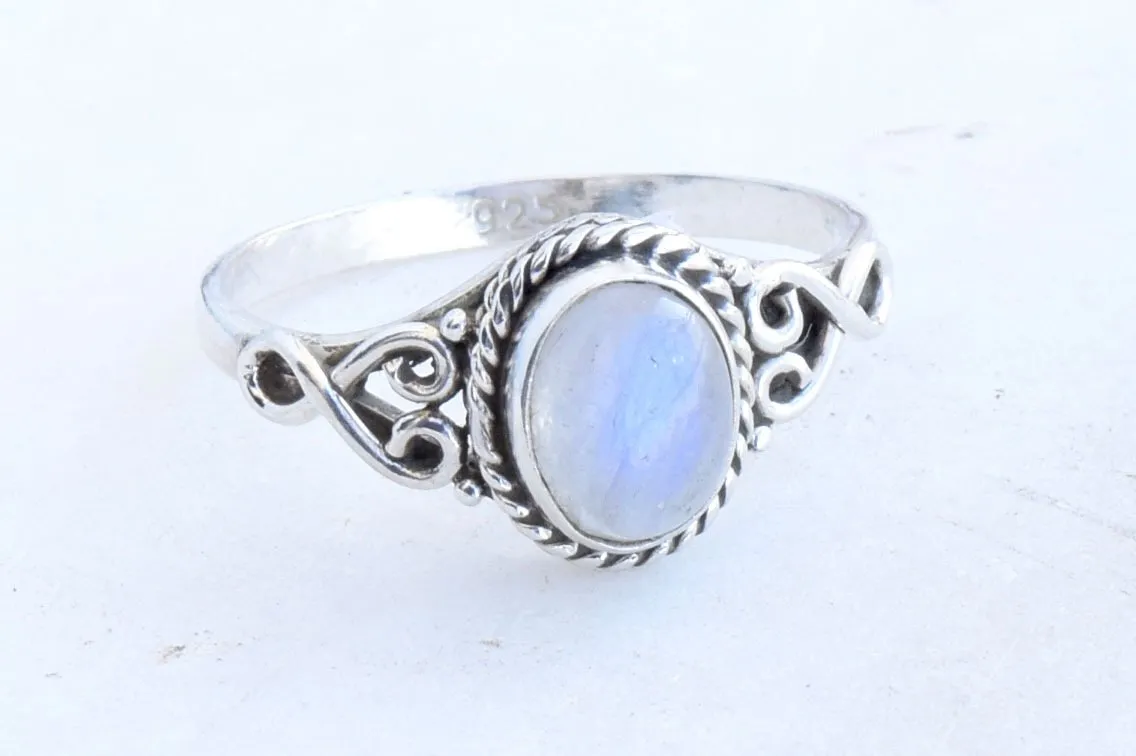 Rainbow Moonstone Ring 925 Sterling Silver Statement Ring For Women Handmade Rings Gemstone Christmas Promise Ring Size US 7 Gift For Her