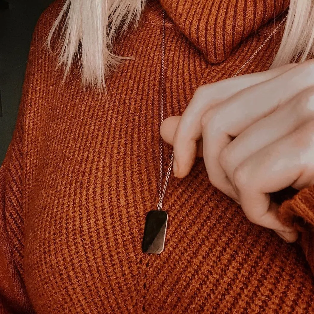 Rectangle Pendant Long Necklace Rose Gold