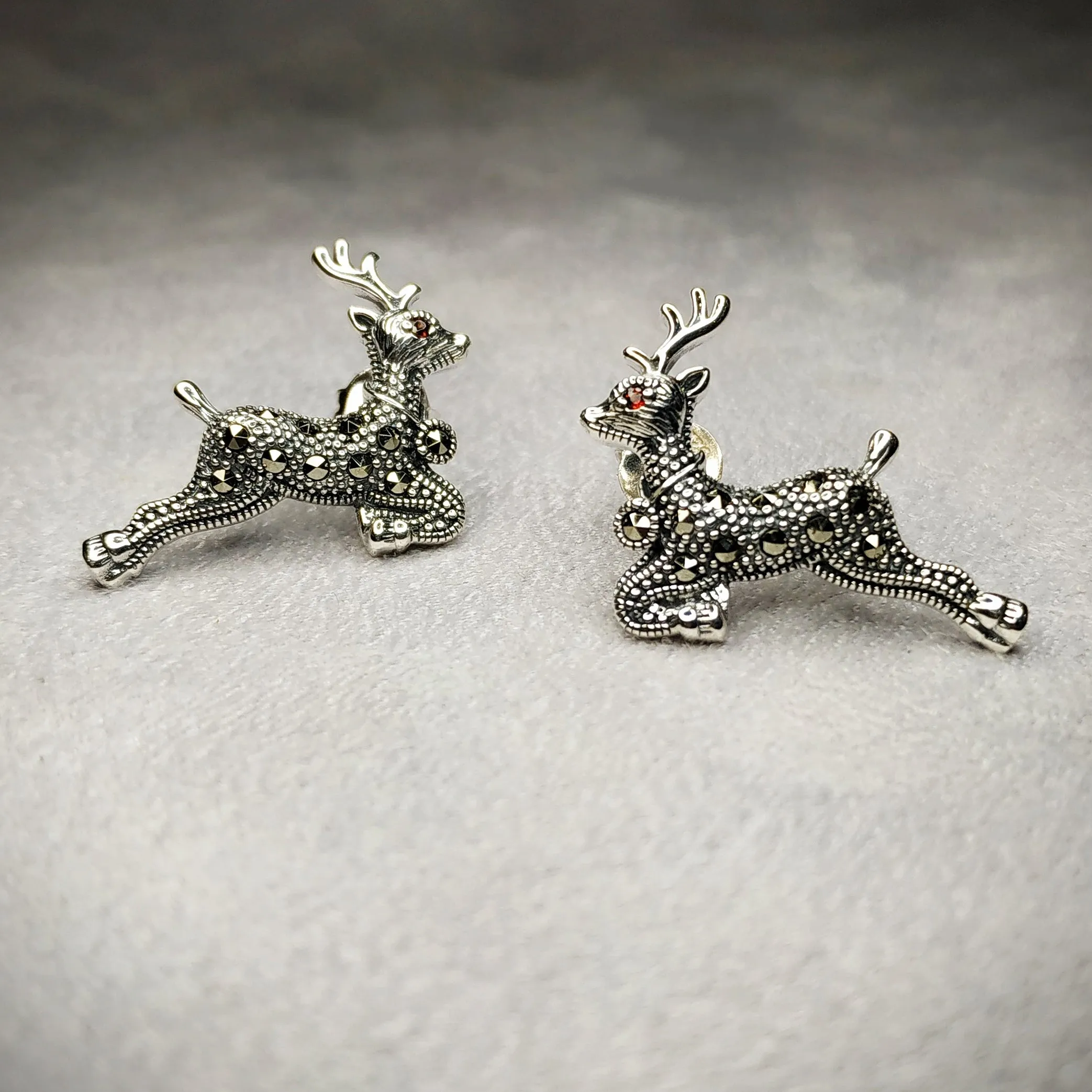 Reindeer Earrings Silver Marcasite