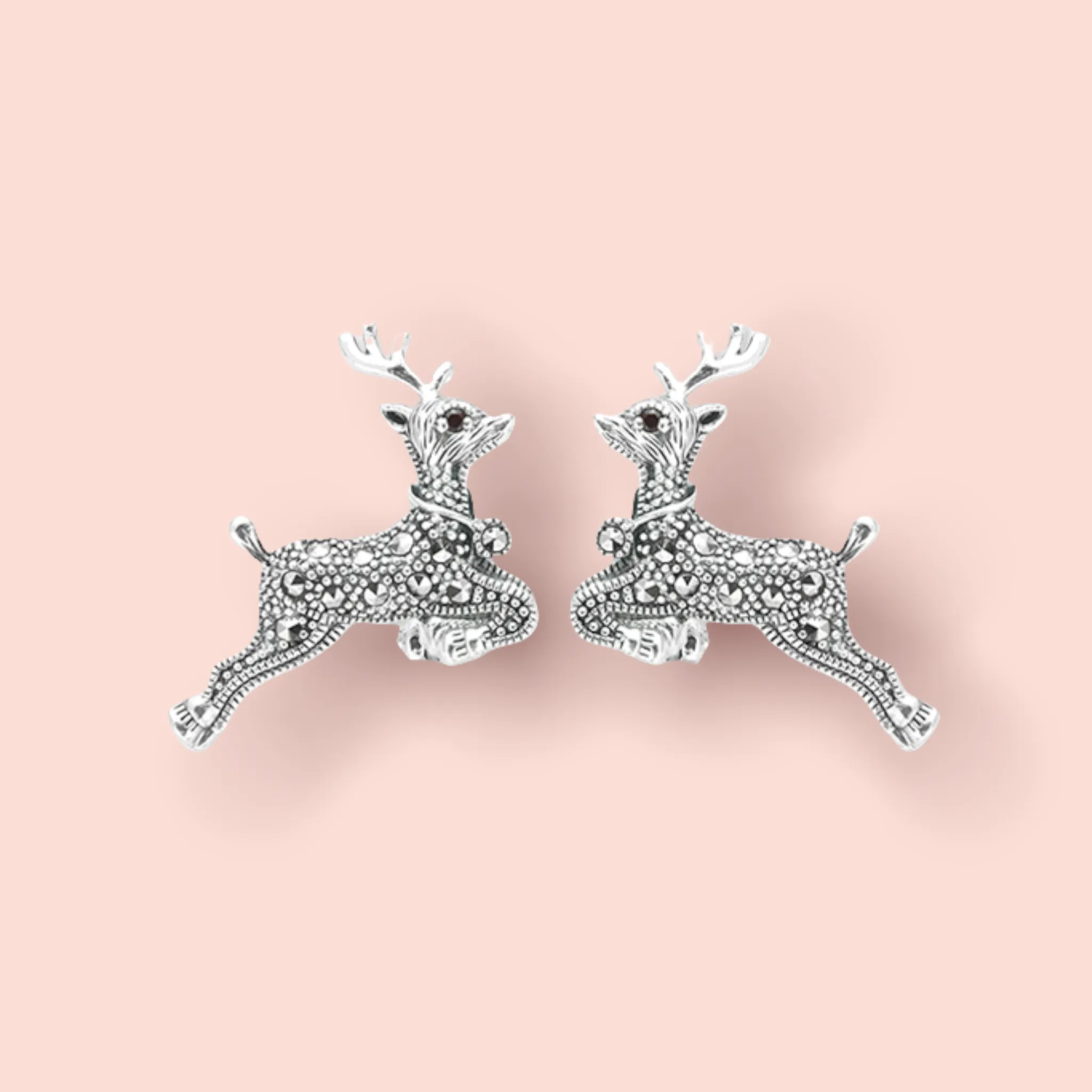 Reindeer Earrings Silver Marcasite