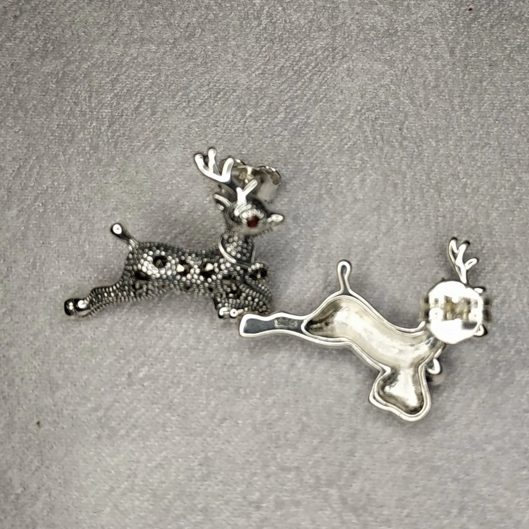 Reindeer Earrings Silver Marcasite