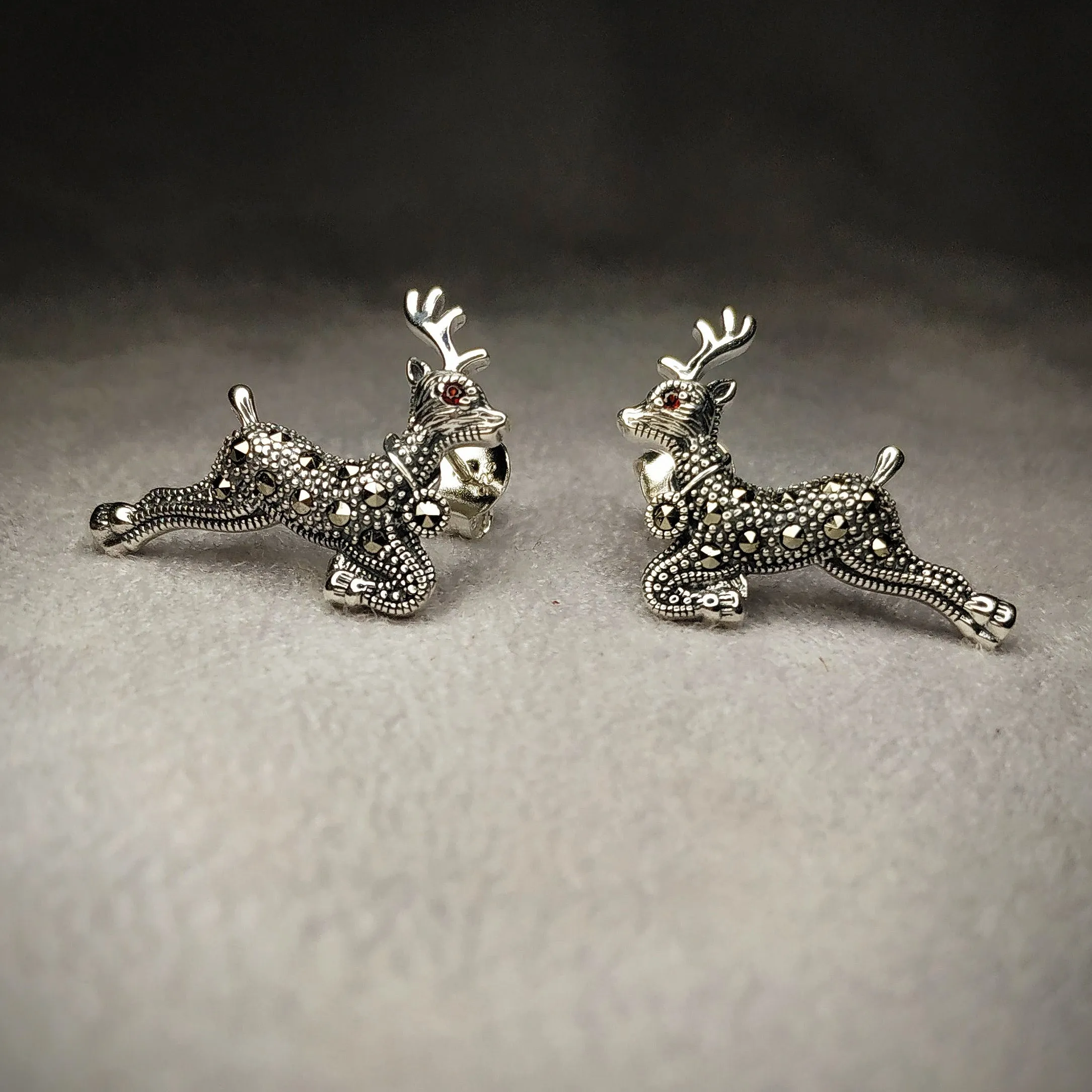 Reindeer Earrings Silver Marcasite