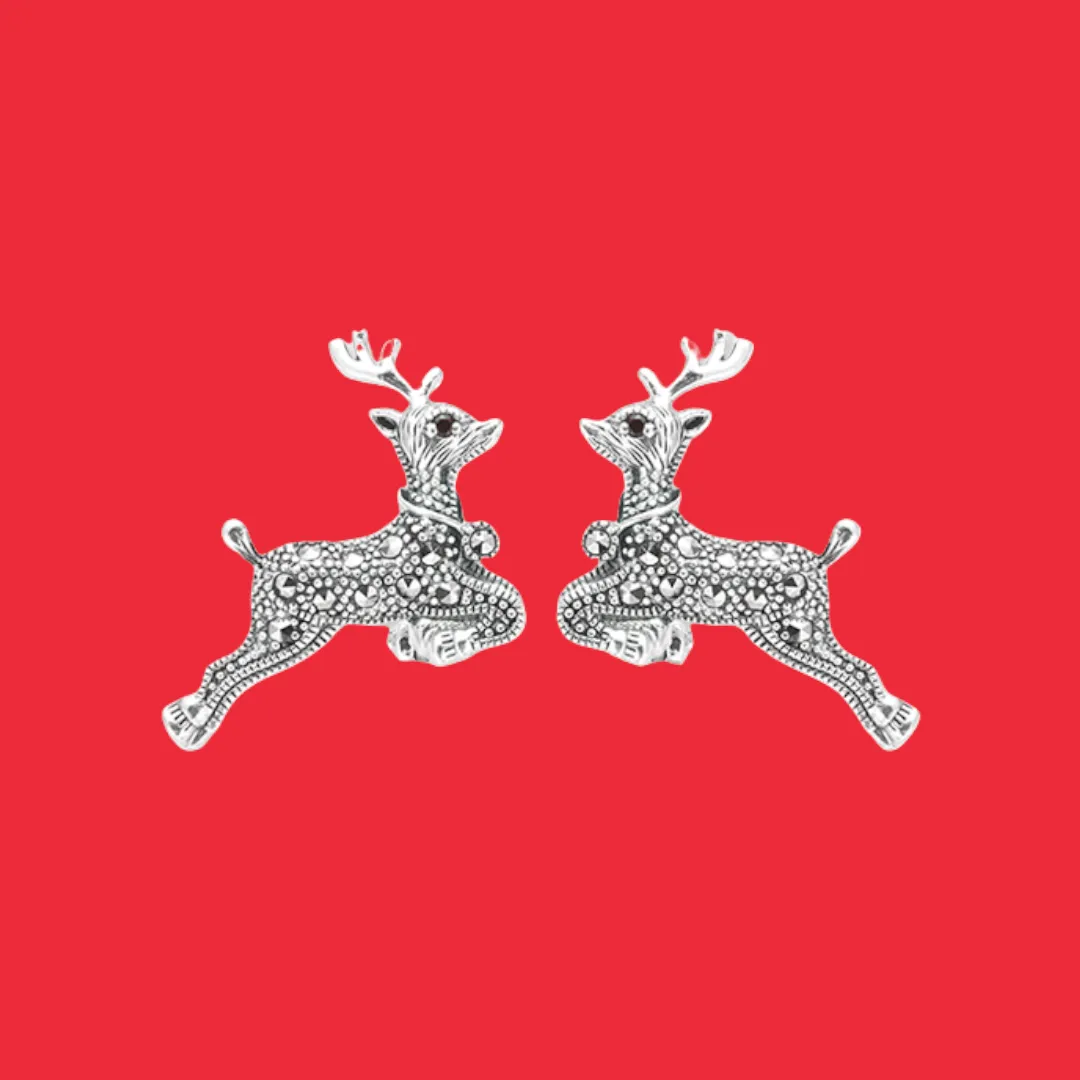 Reindeer Earrings Silver Marcasite