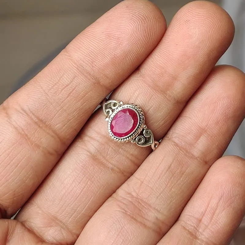 Ruby Stone Ring 925 Sterling Silver Statement Ring For Women Handmade Rings Gemstone Christmas Promise Ring Size US 10 Gift For Her