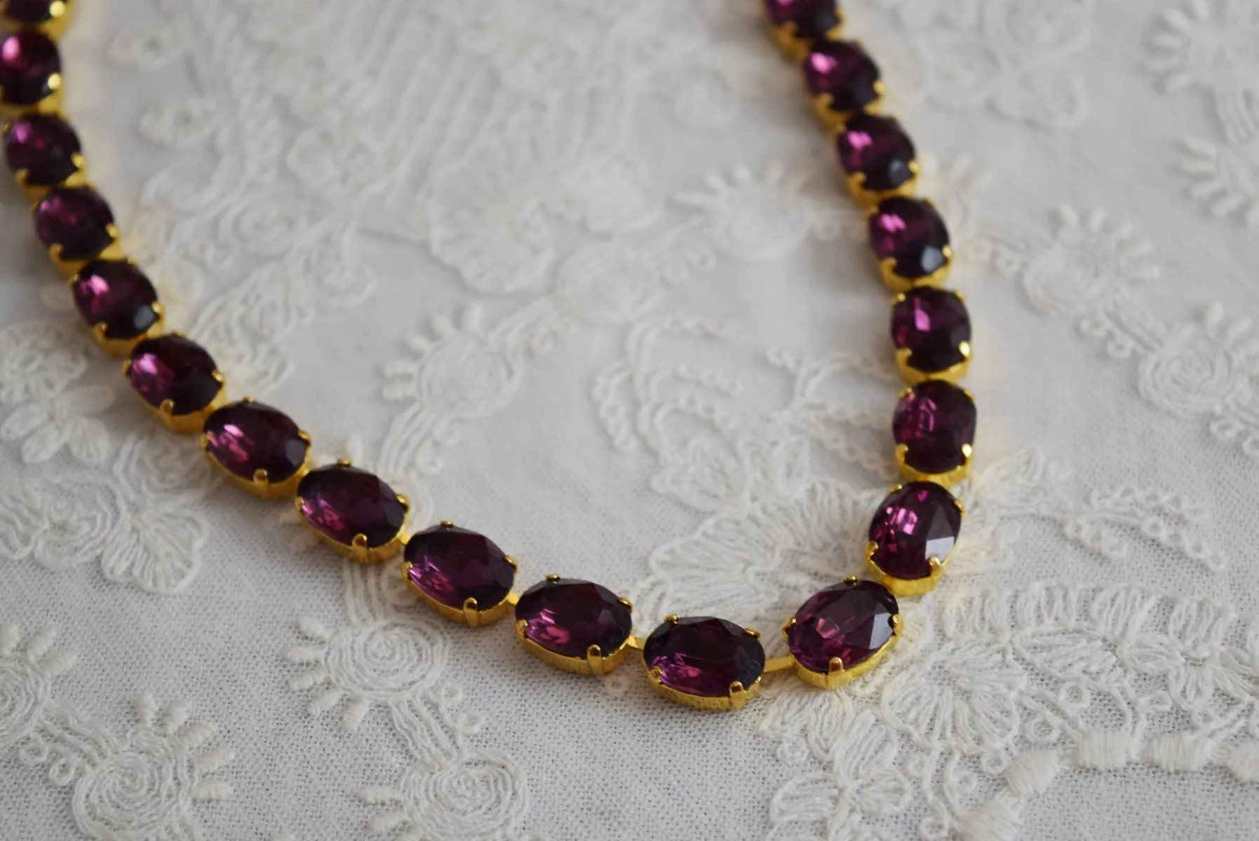 SALE! Amethyst Swarovski Collet Necklace - Medium Oval