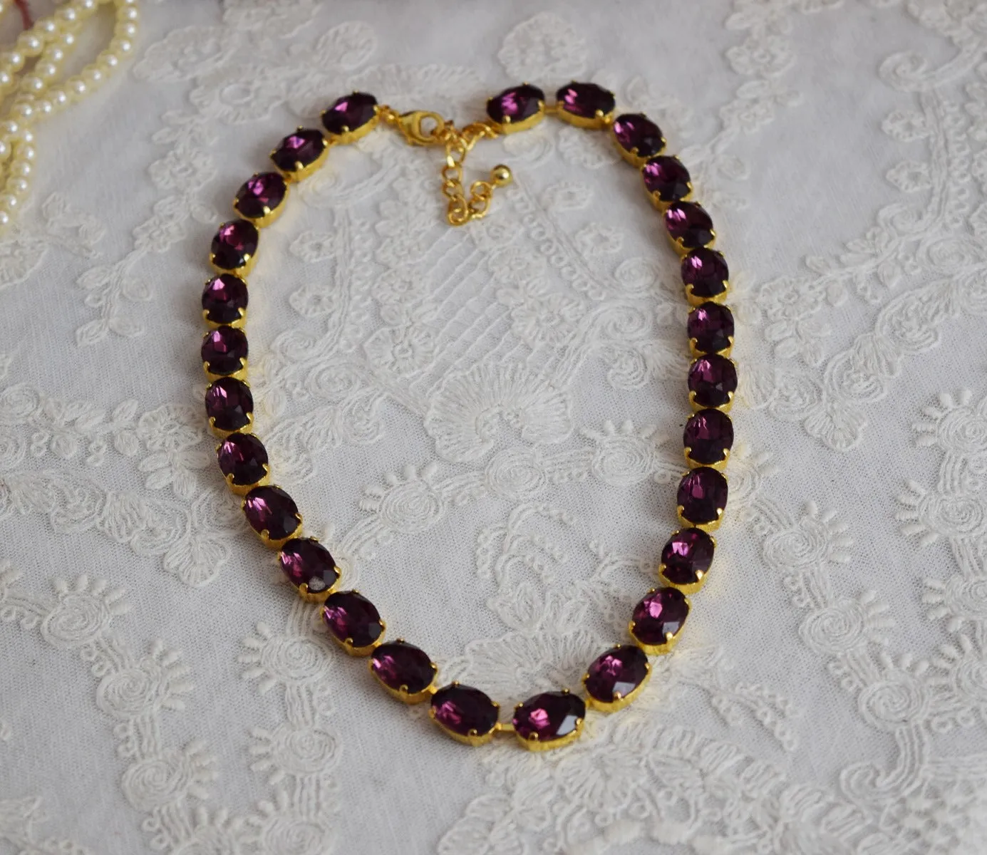 SALE! Amethyst Swarovski Collet Necklace - Medium Oval