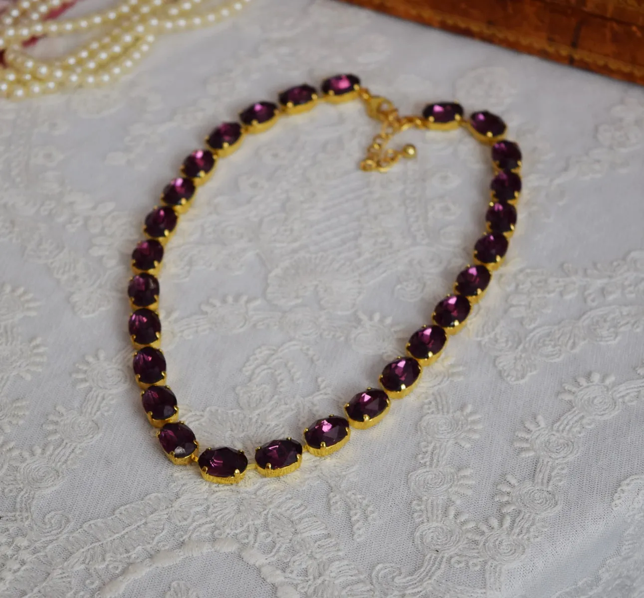 SALE! Amethyst Swarovski Collet Necklace - Medium Oval