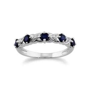 Saphir & Diamant Halber Ewigkeitsring in 9ct Weiß Gold