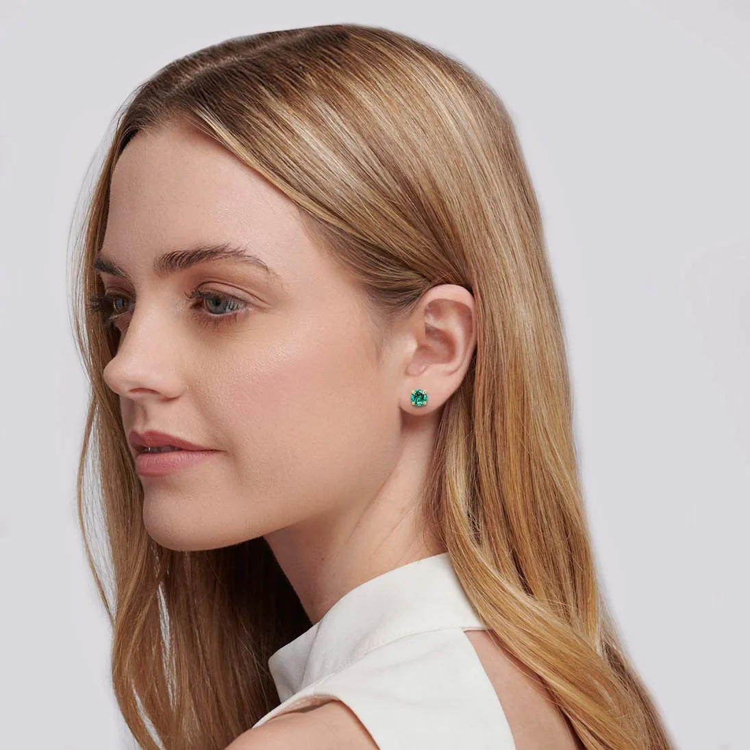 SENA - Round Emerald 18k Yellow Gold Stud Earrings