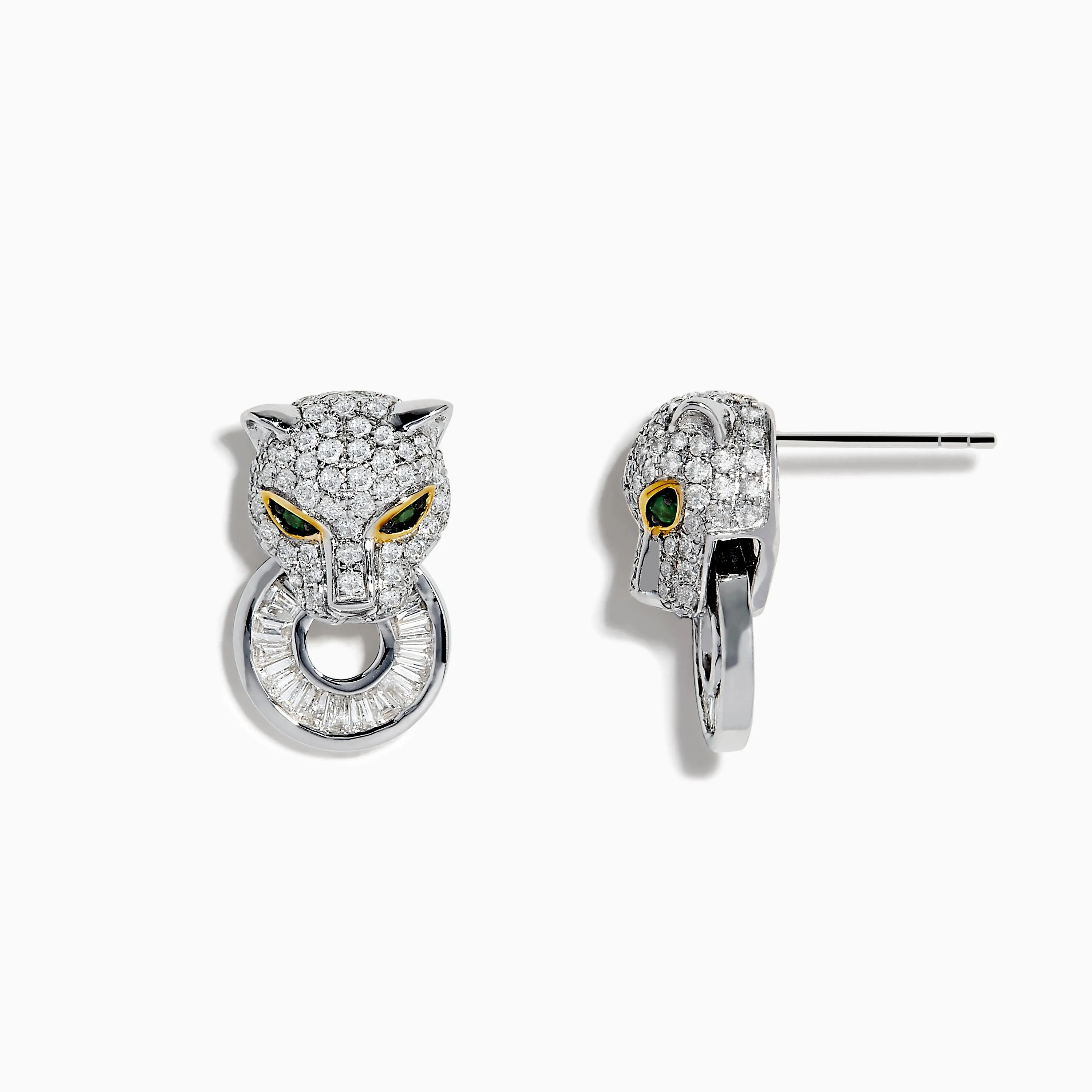 Signature 14K Two Tone Gold Emerald and Diamond Earrings