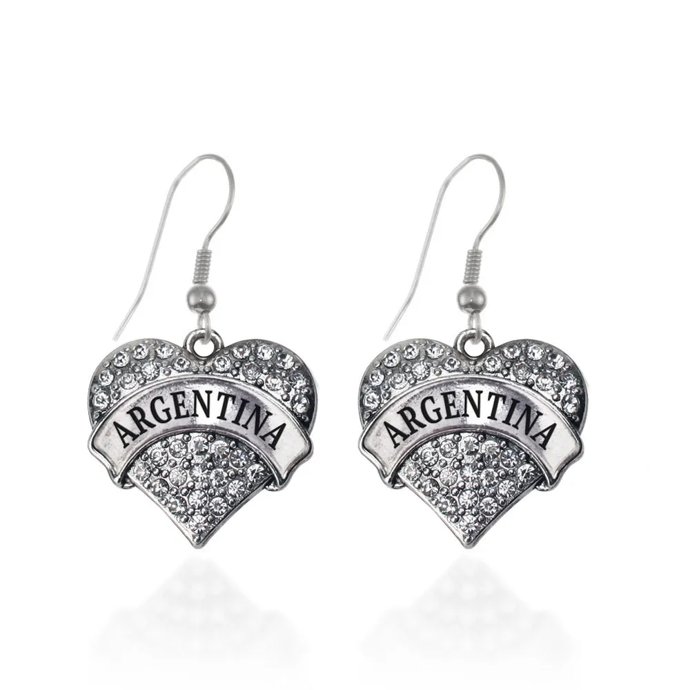 Silver Argentina Pave Heart Charm Dangle Earrings