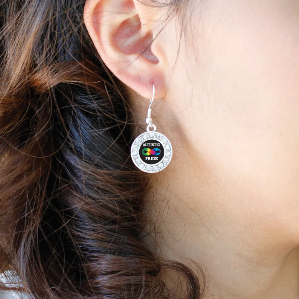 Silver Autistic Pride Circle Charm Dangle Earrings