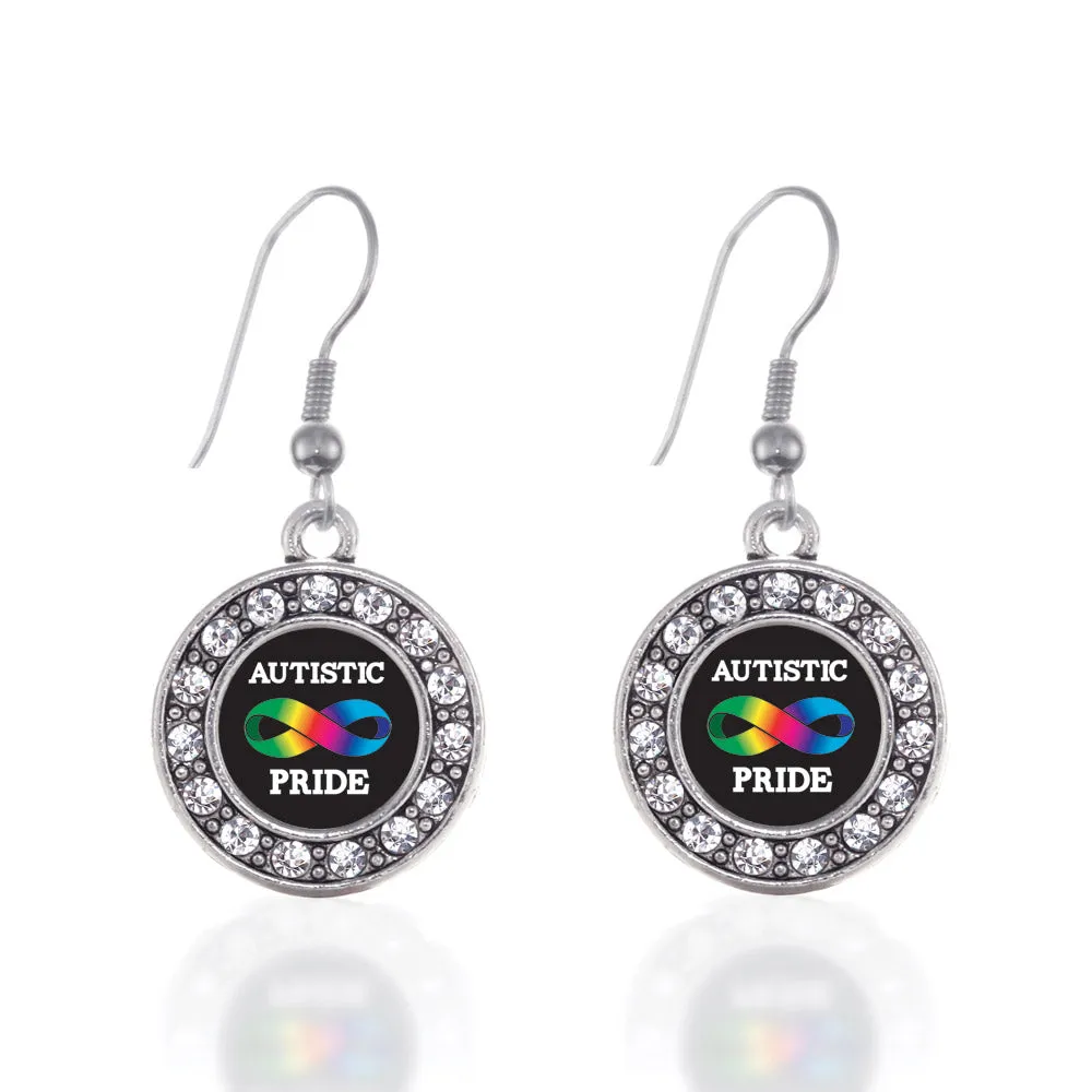 Silver Autistic Pride Circle Charm Dangle Earrings