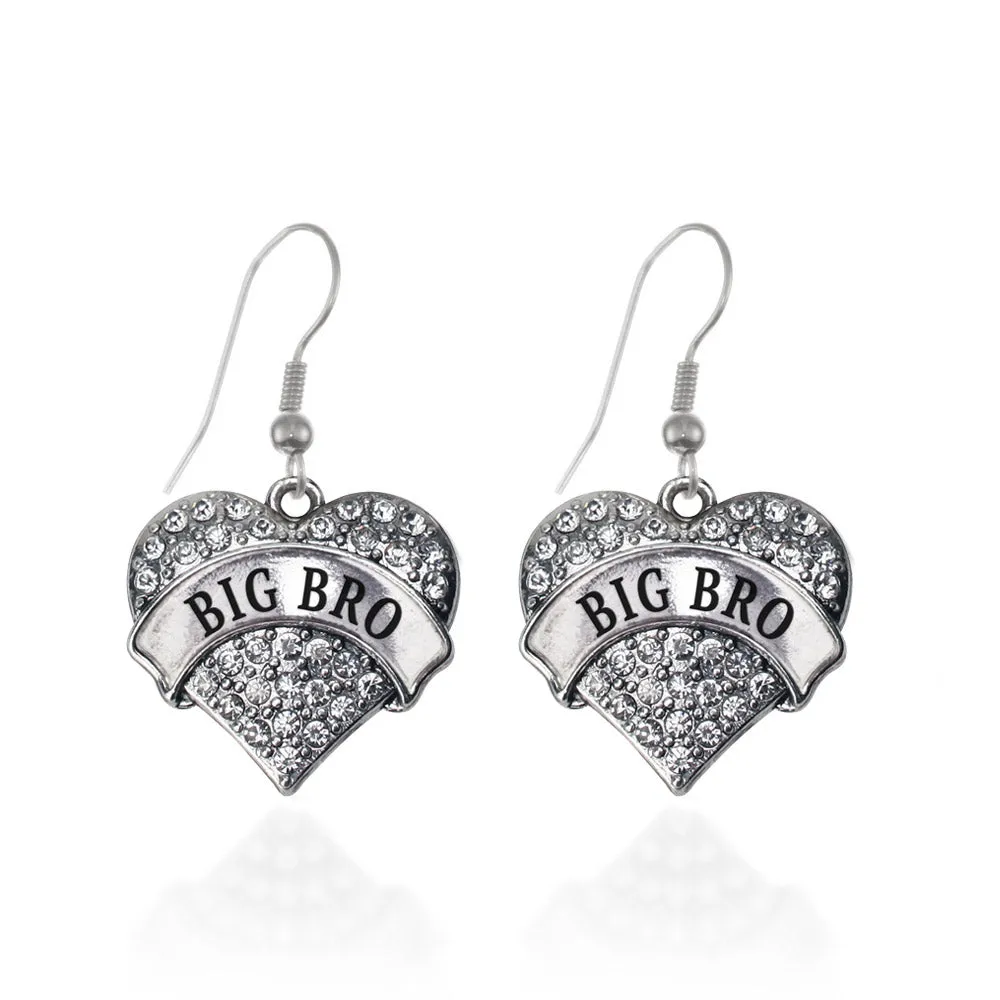 Silver Big Bro Pave Heart Charm Dangle Earrings