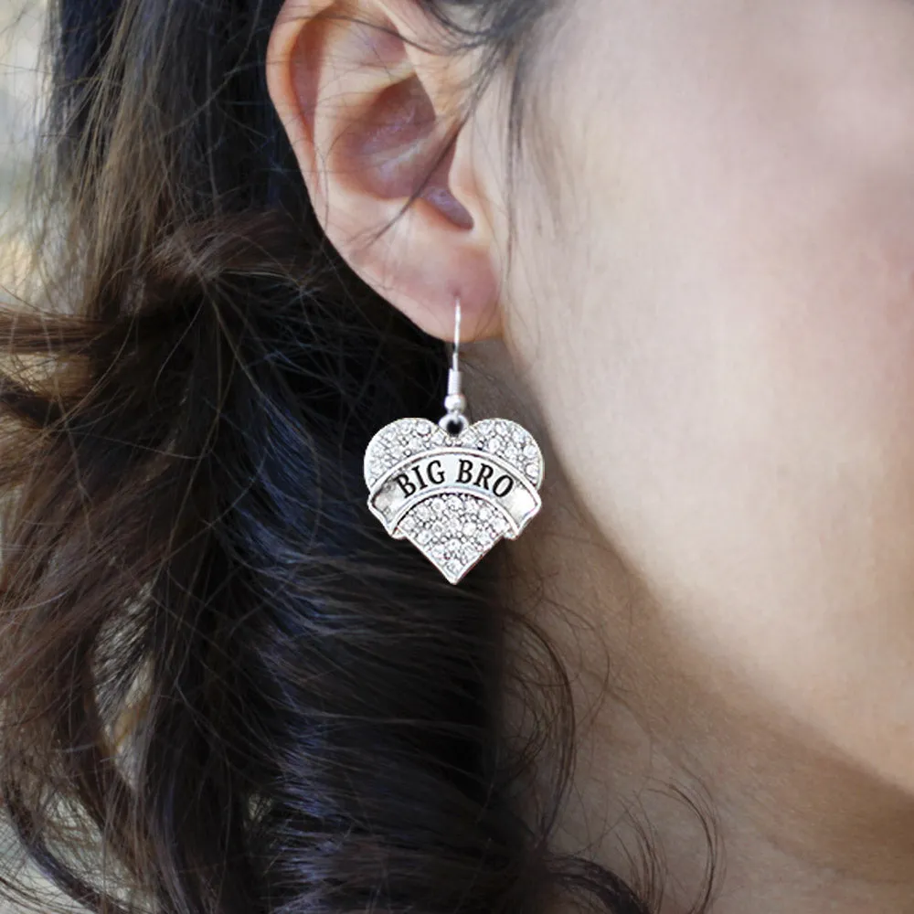 Silver Big Bro Pave Heart Charm Dangle Earrings