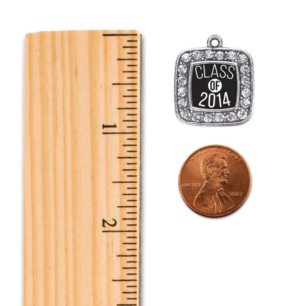Silver Class Of 2014 Square Charm Dangle Earrings