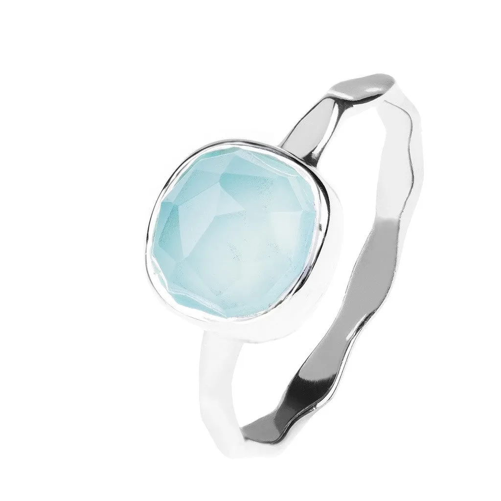 Silver Stacking Ring Aqua Chalcedony