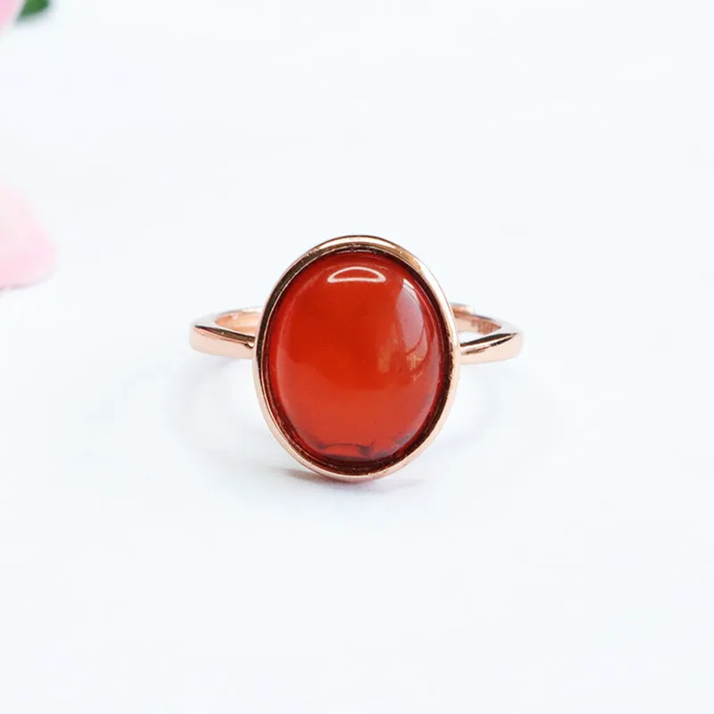 Simple Blood Amber Oval Ring.