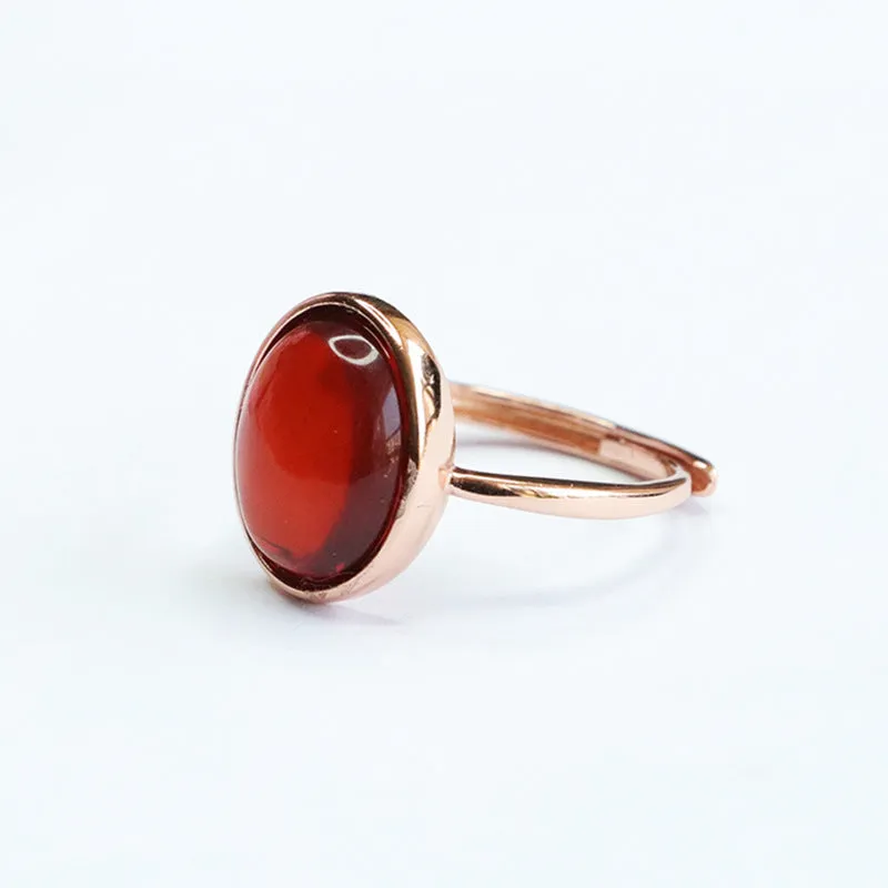 Simple Blood Amber Oval Ring.