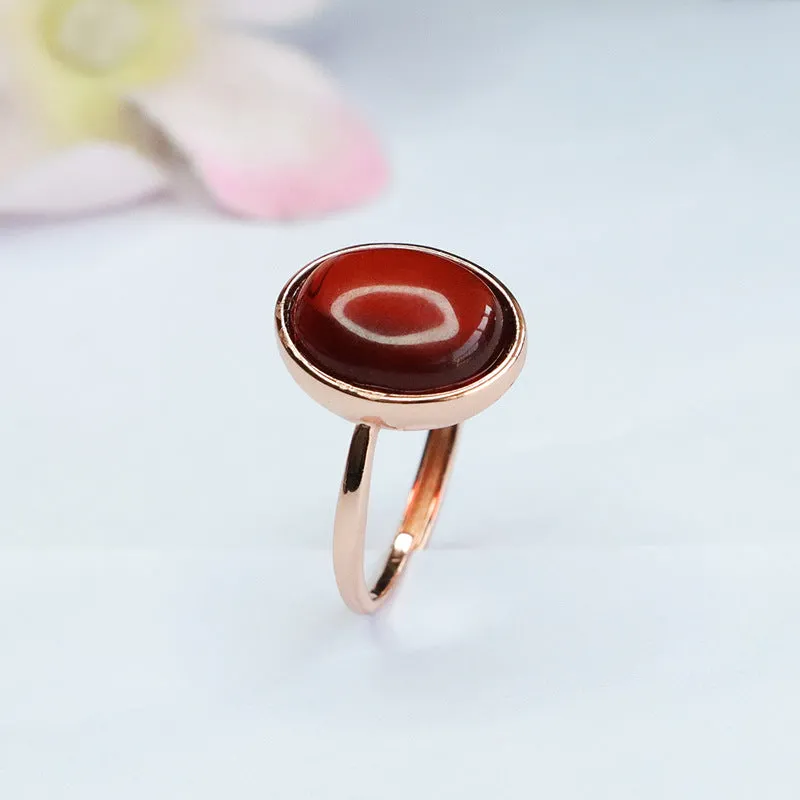 Simple Blood Amber Oval Ring.