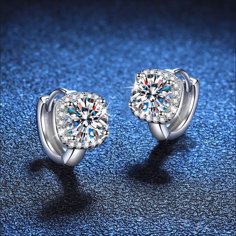 Solid Silver 1 Carat Moissanite Classic Hoop Earrings