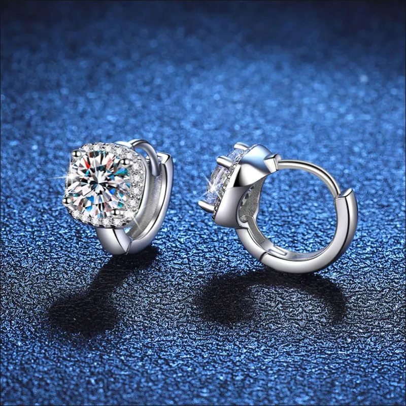 Solid Silver 1 Carat Moissanite Classic Hoop Earrings