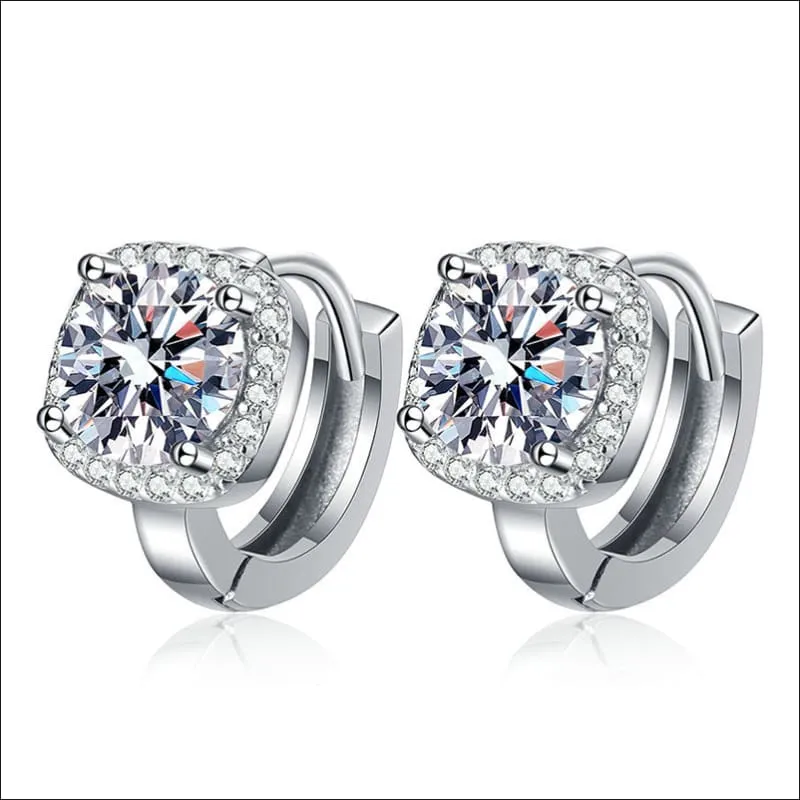 Solid Silver 1 Carat Moissanite Classic Hoop Earrings