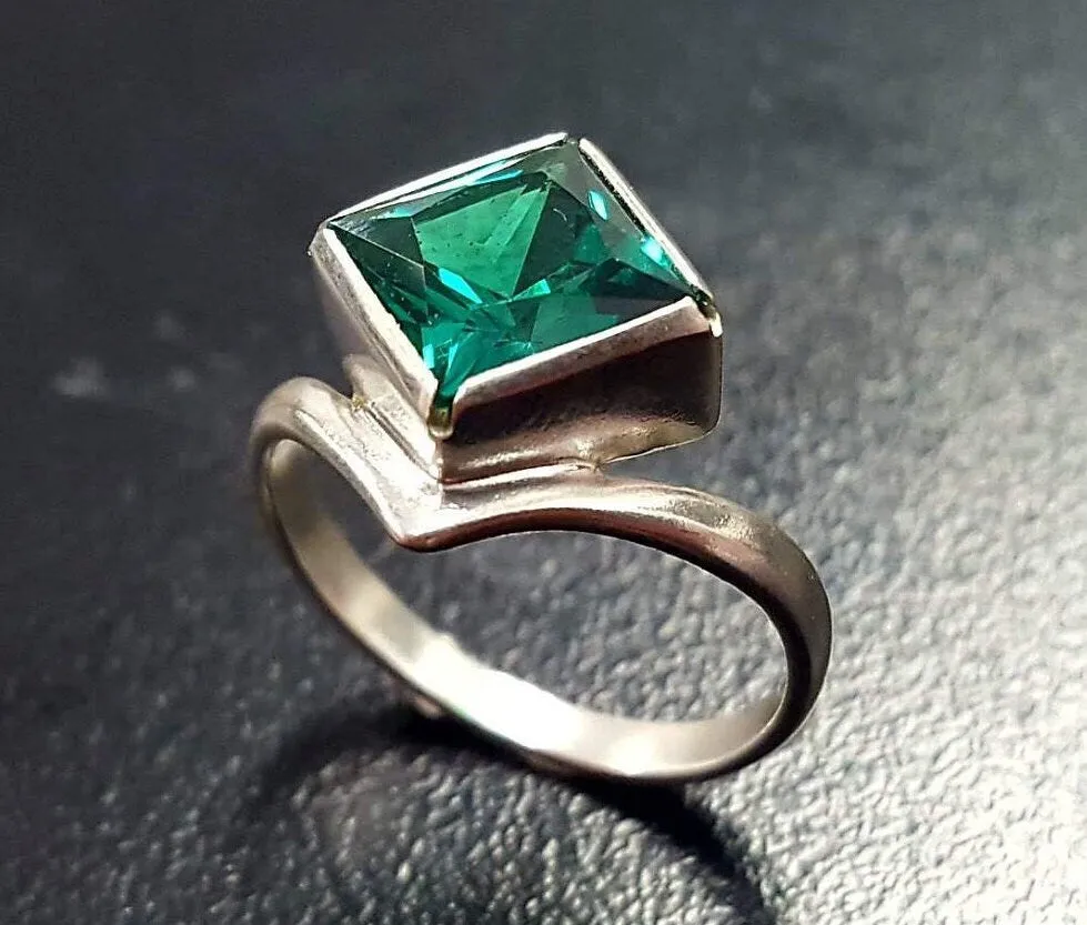 Square Emerald Ring - Green Asymmetric Ring - Vintage Square Ring
