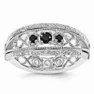 Sterling Silver Blk Sapphire & Created Wh Sapphire Flip Ring, Size 6