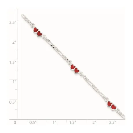 Sterling Silver Enameled Double Heart 5in Plus 1in ext Bracelet
