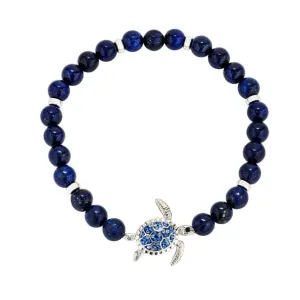Sterling Silver Turtle Lapis Stretchy Bracelet