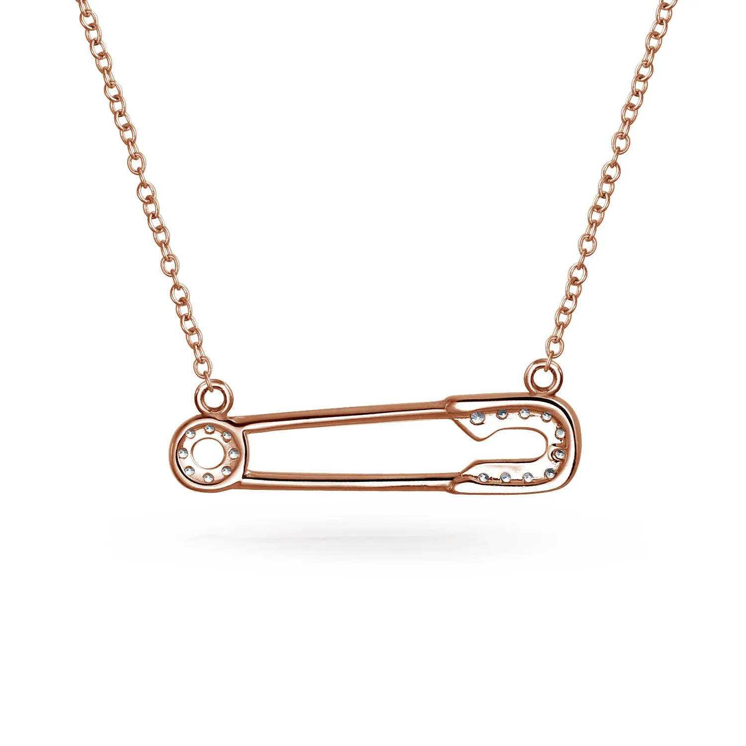 Support Symbol Pendant Necklace for Displaced People CZ Accent Safety Pin 14K Gold