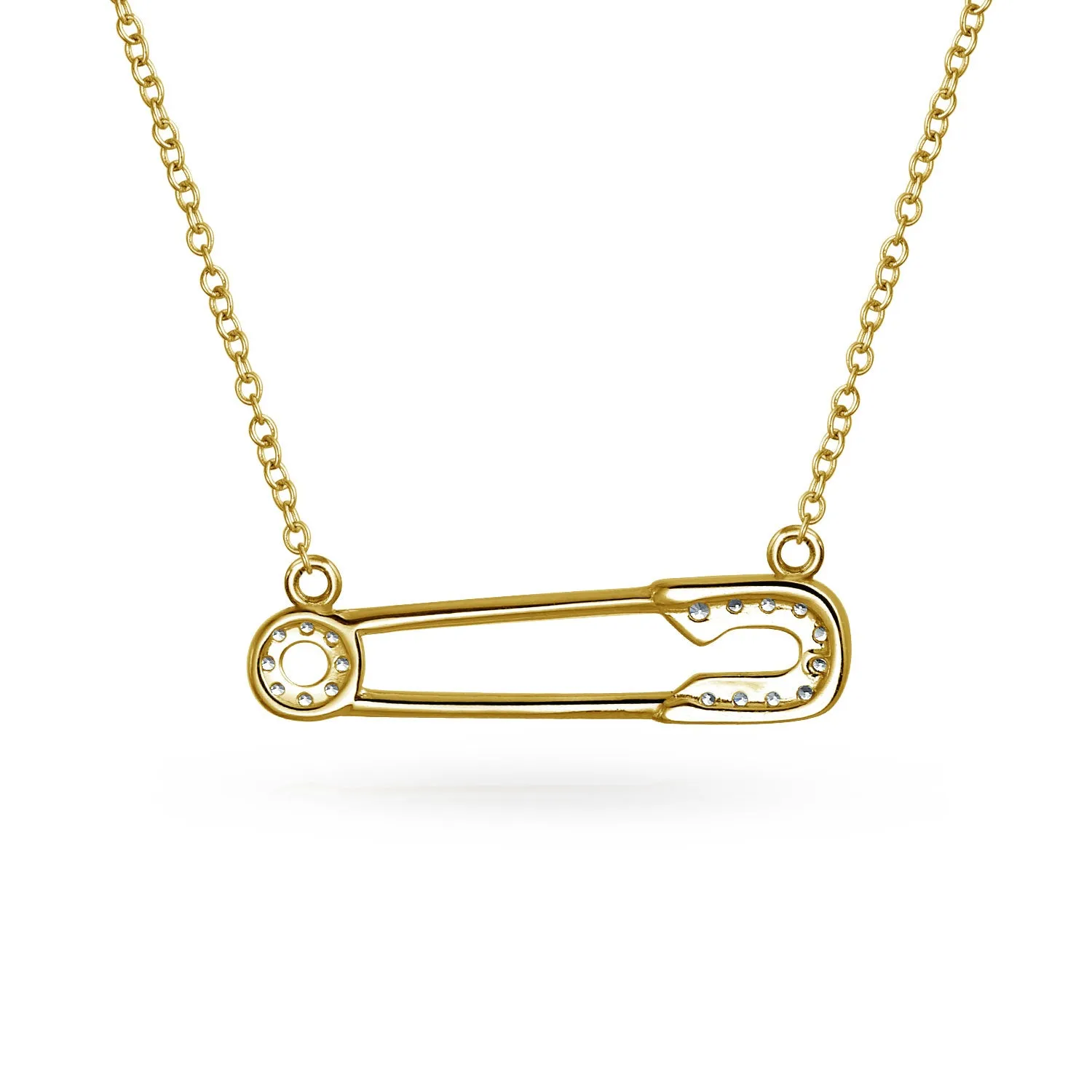 Support Symbol Pendant Necklace for Displaced People CZ Accent Safety Pin 14K Gold