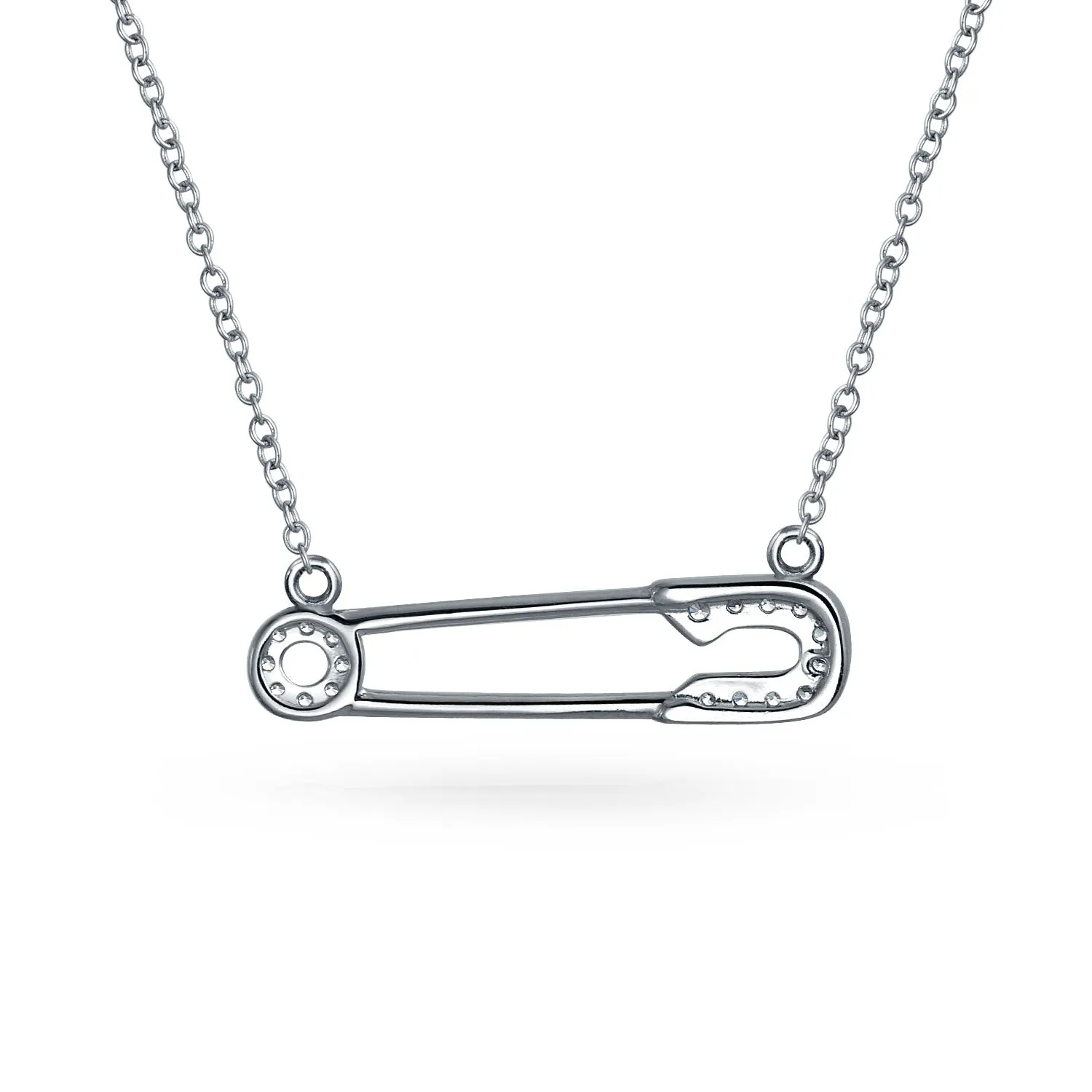 Support Symbol Pendant Necklace for Displaced People CZ Accent Safety Pin 14K Gold